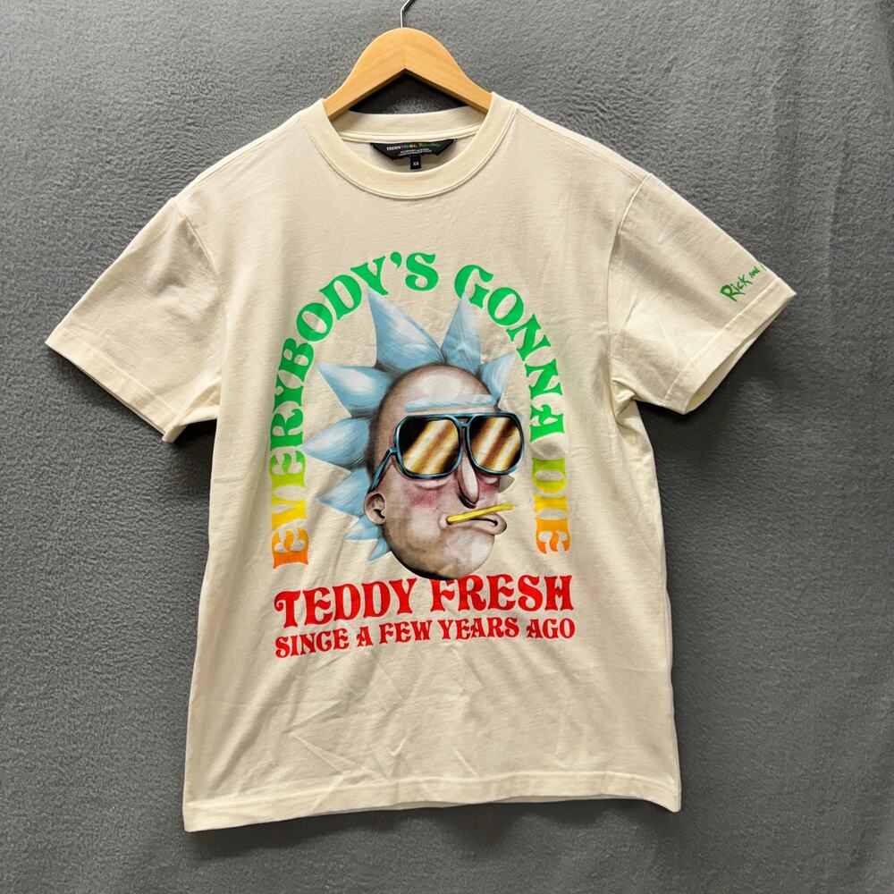 Teddy Fresh x Rick and Morty T-Shirt Adult XS Cream Short Sleeve Cotton Tee